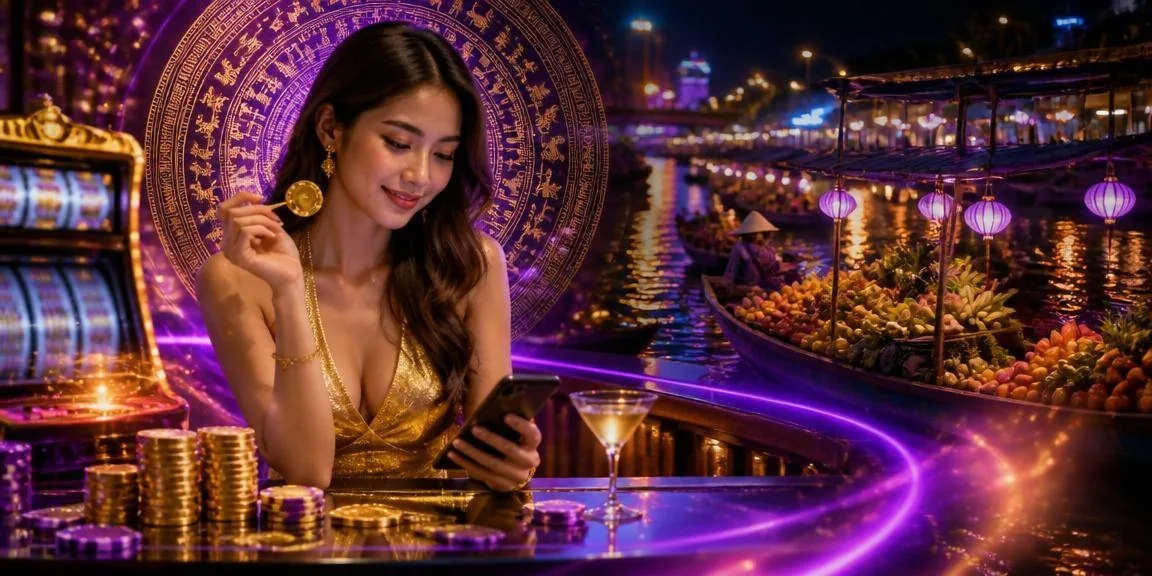 ภาพประกอบบุคคลกับวงล้อเกมสล็อต