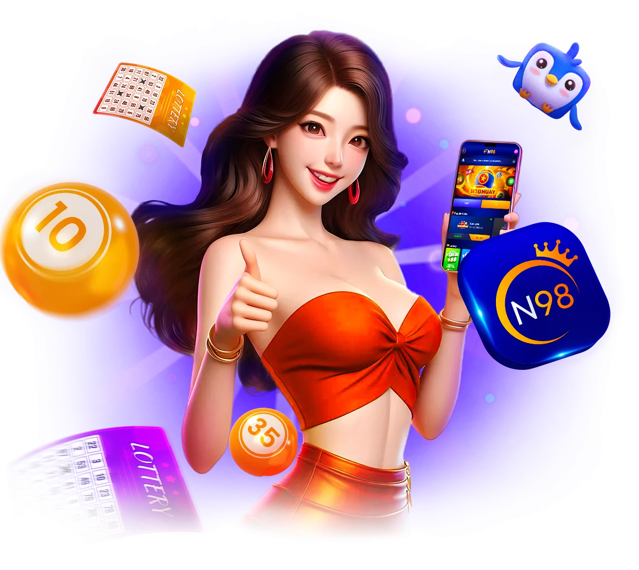 ภาพเกมลอตเตอรี่บนมือถือพร้อมโลโก้ N98